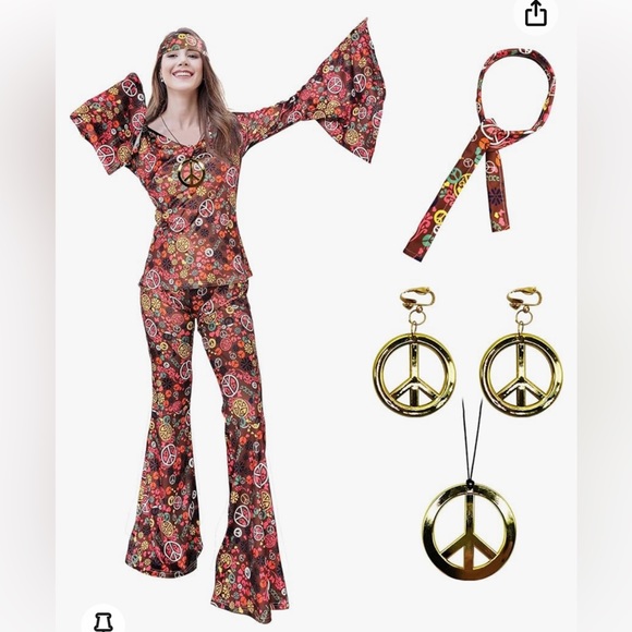Women’s 6pc 70’s Hippie Outfit - Picture 1 of 4